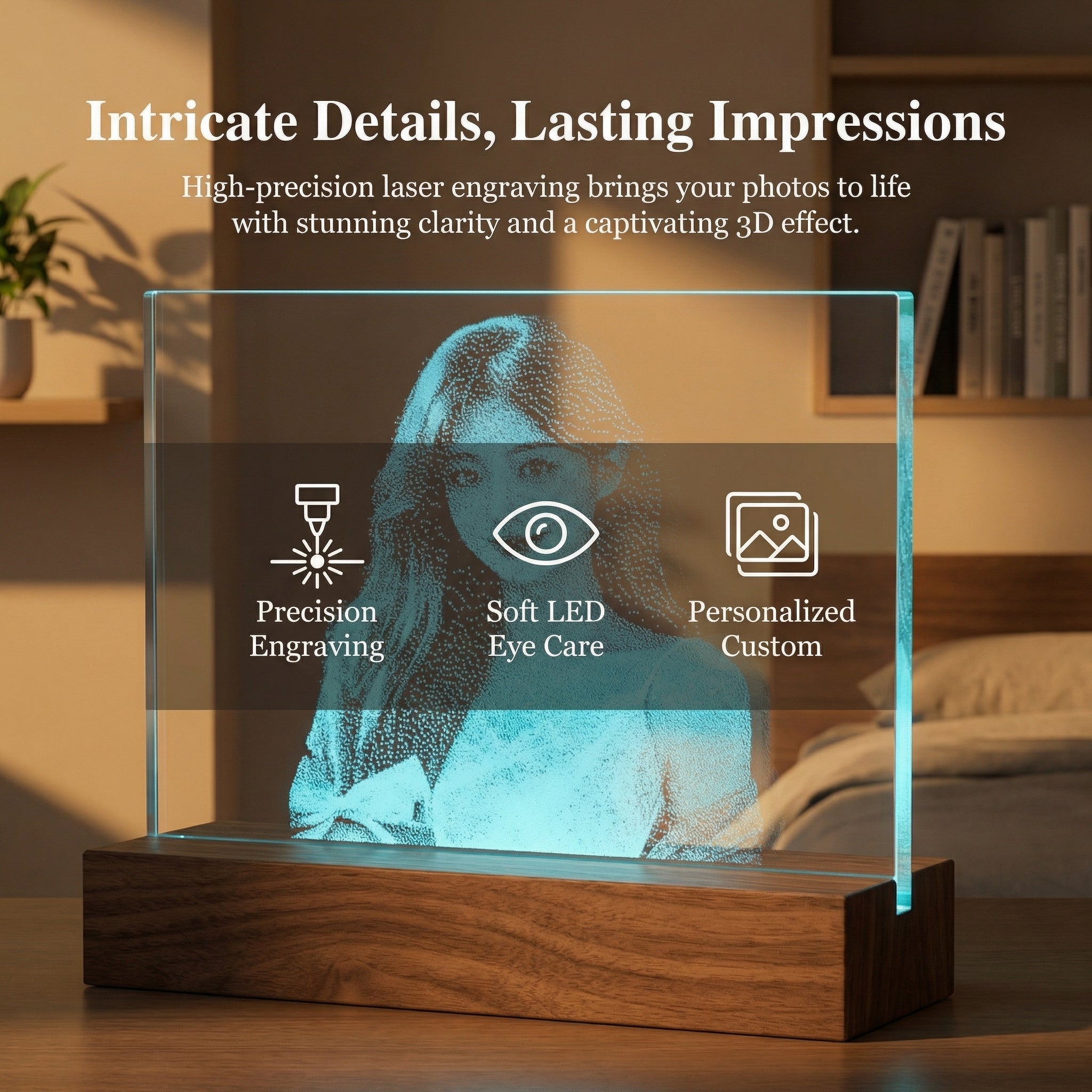 Glass Light Art | Custom Illuminated Keepsake with Different Light Modes