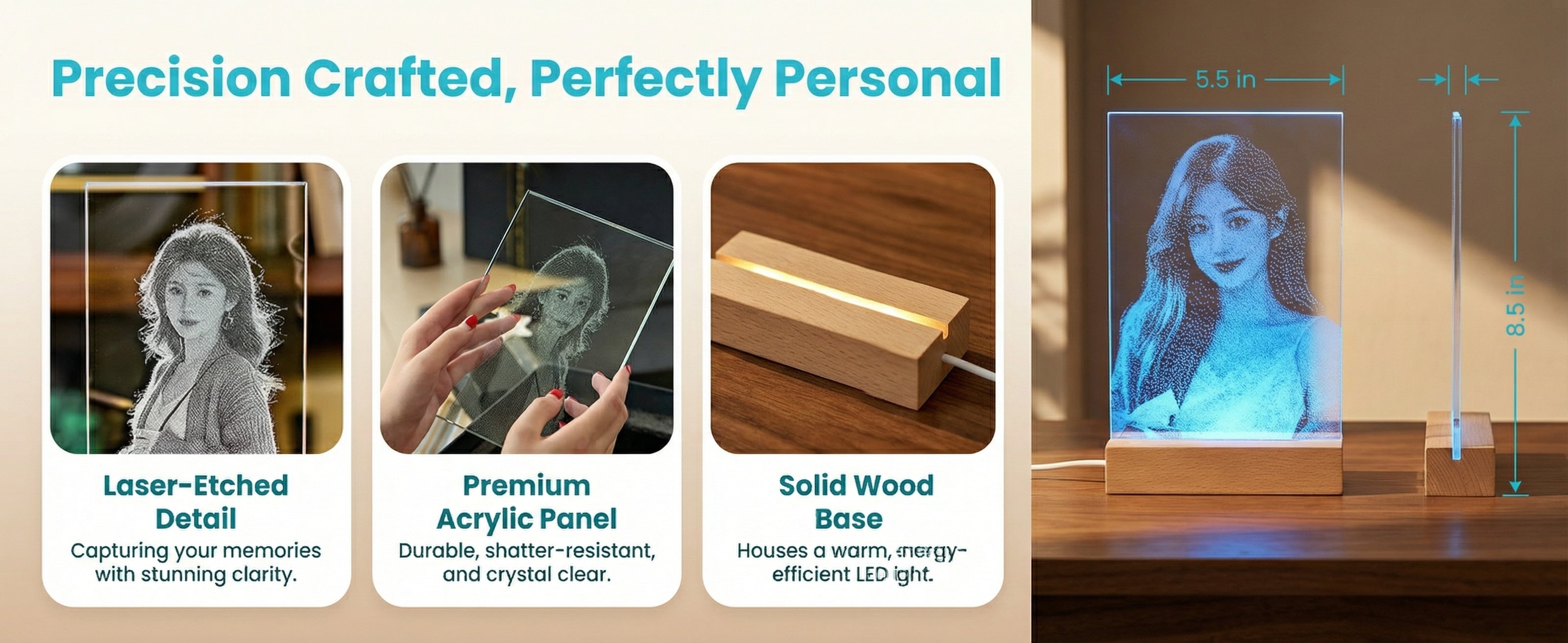 Glass Light Art | Custom Illuminated Keepsake with Different Light Modes